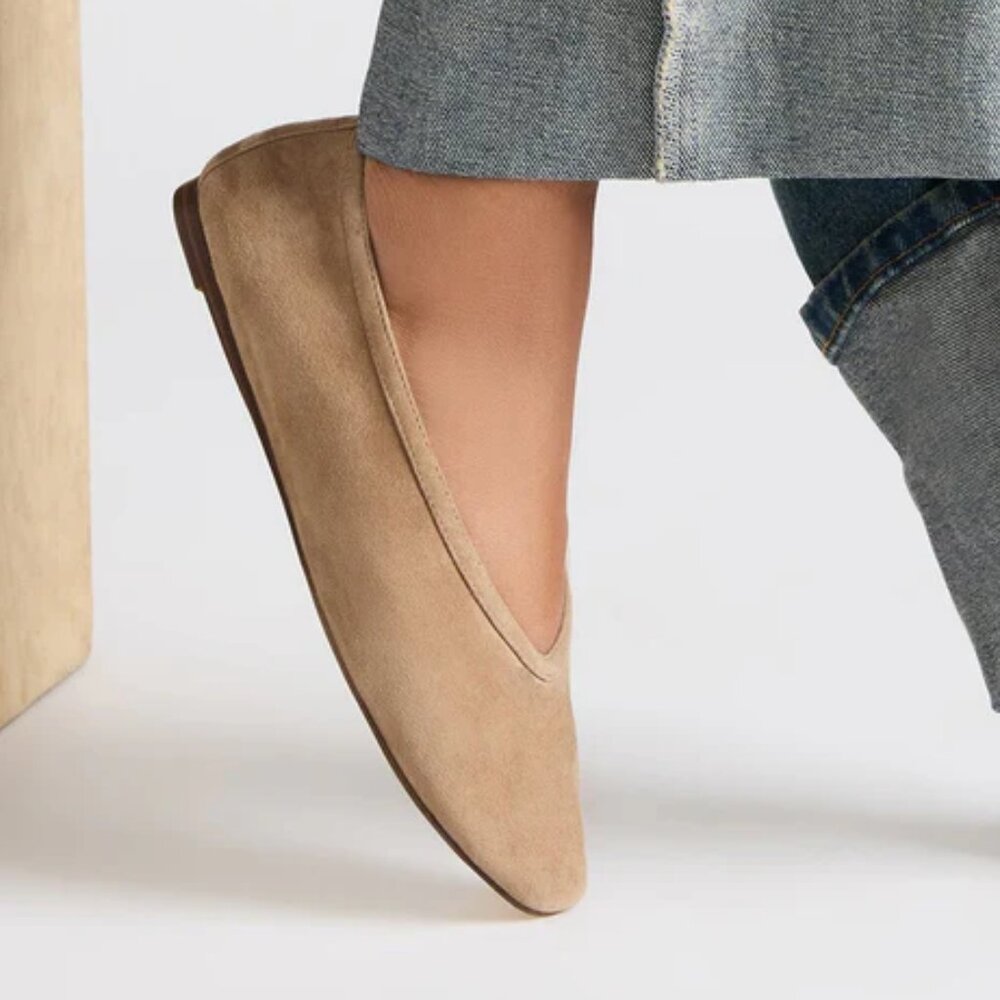Steve Madden Leni Square-Toe Ballet Flat in Taupe Suede - Size 10